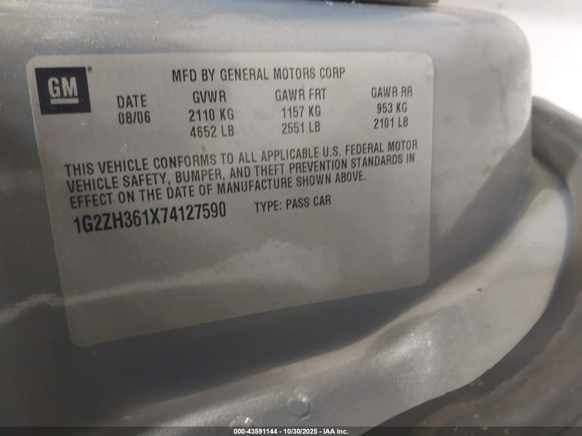 2007 Pontiac G6 Gt VIN: 1G2ZH361X74127590 Lot: 43591144