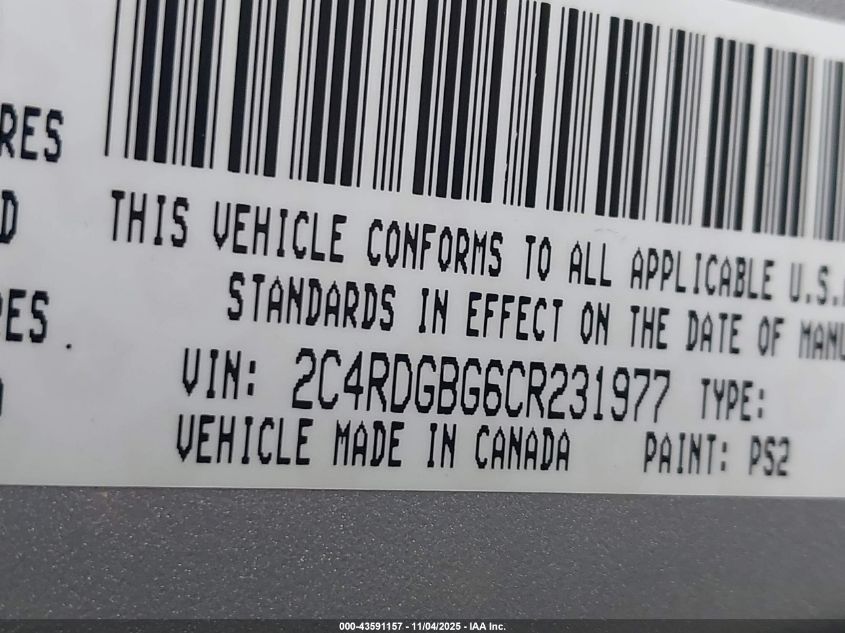2012 Dodge Grand Caravan Se/Avp VIN: 2C4RDGBG6CR231977 Lot: 43591157