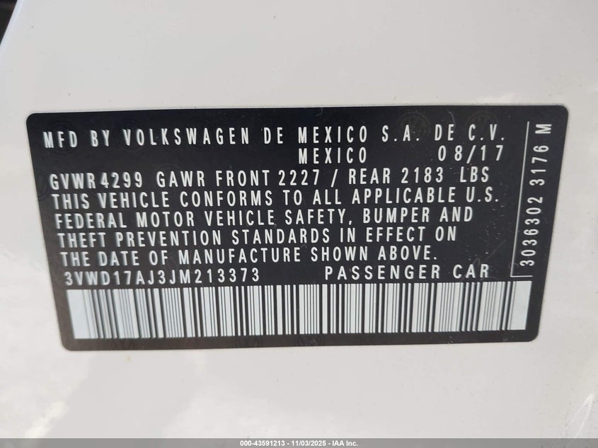 2018 VOLKSWAGEN JETTA 1.8T SE SPORT 3VWD17AJ3JM213373