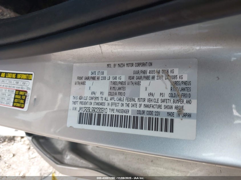 2009 Mazda Mazda5 Touring VIN: JM1CR29L990330910 Lot: 43591296