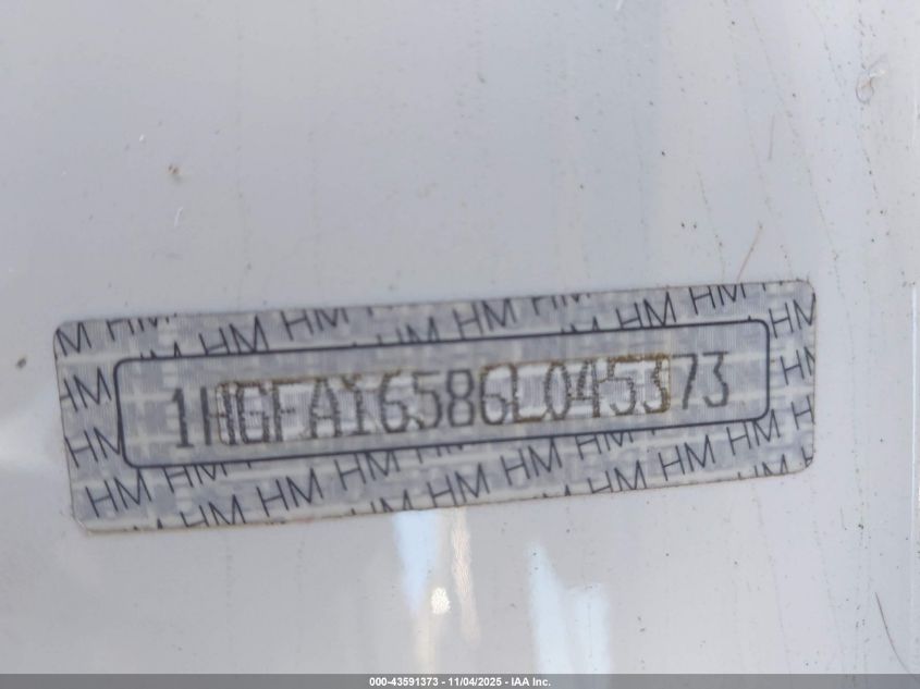 2006 Honda Civic Lx VIN: 1HGFA16586L045373 Lot: 43591373