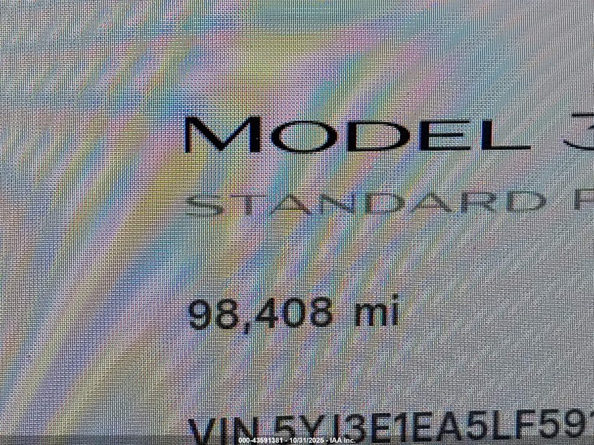 2020 Tesla Model 3 Standard Range Plus Rear-Wheel Drive/Standard Range Rear-Wheel Drive VIN: 5YJ3E1EA5LF591096 Lot: 43591381