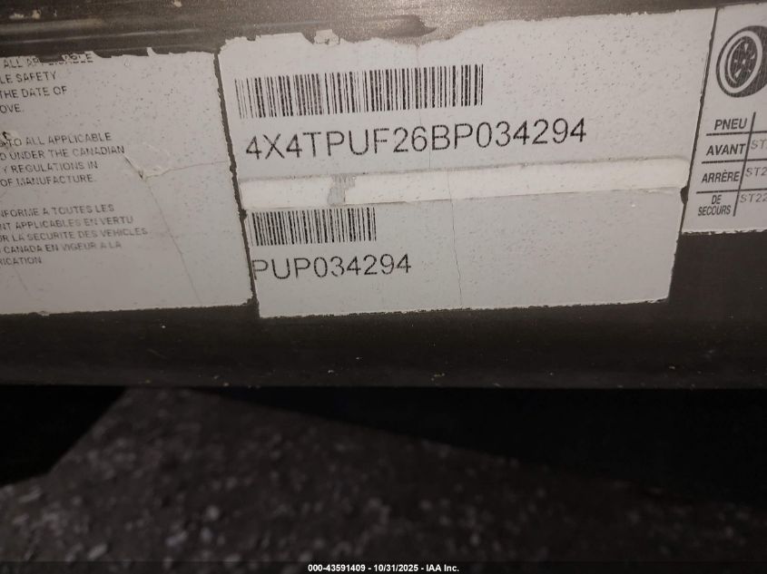 2011 Puma Palomino VIN: 4X4TPUF26BP034294 Lot: 43591409