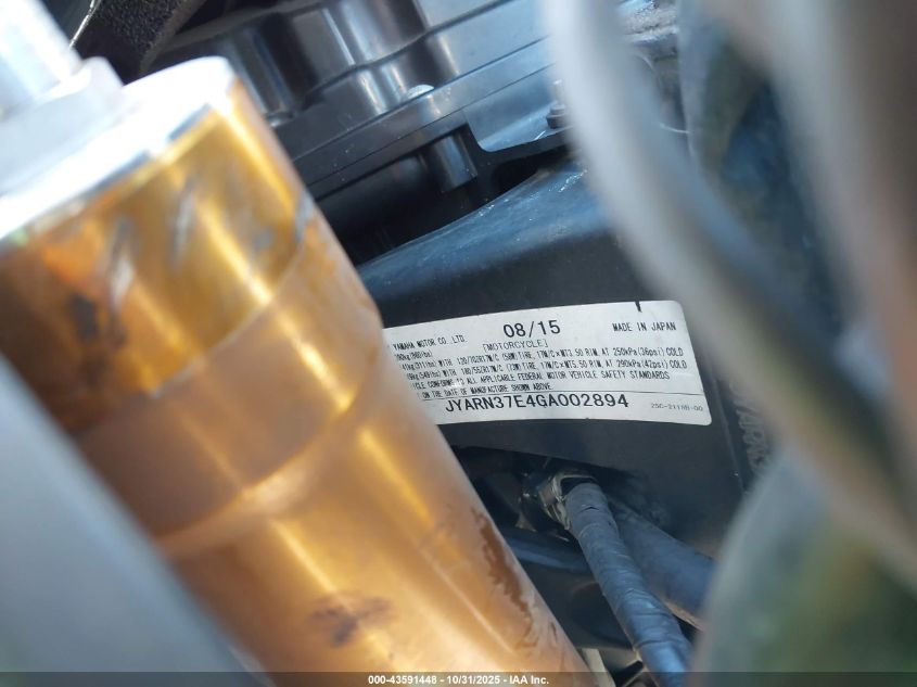 2016 Yamaha Fj09 VIN: JYARN37E4GA002894 Lot: 43591448
