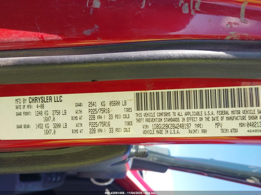 2008 Dodge Nitro Sxt VIN: 1D8GU28K28W248197 Lot: 43591456