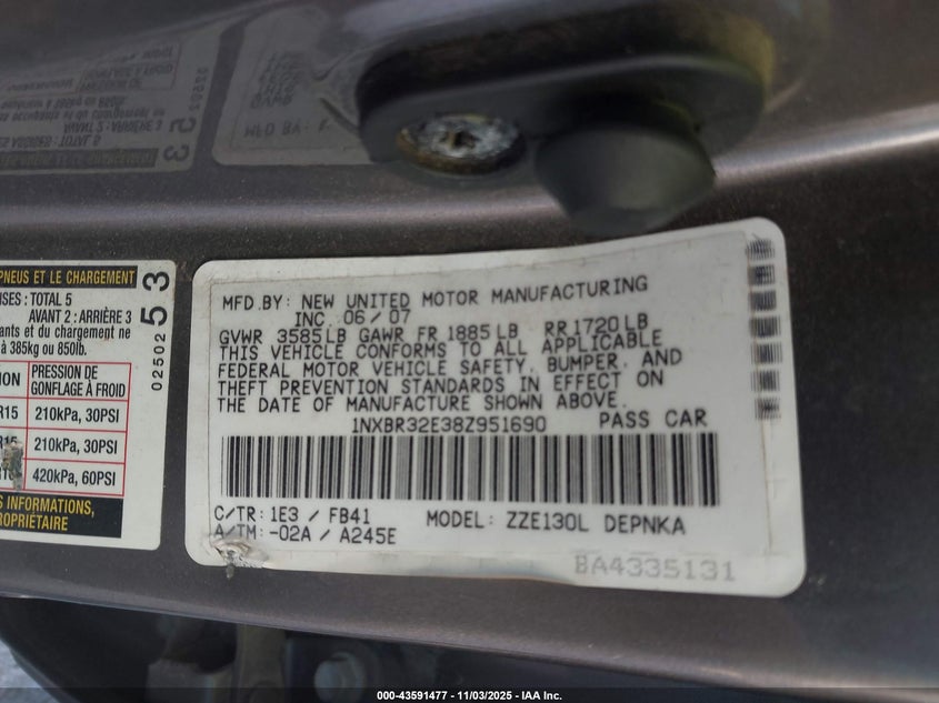 1NXBR32E38Z951690 2008 TOYOTA COROLLA photo no. 9