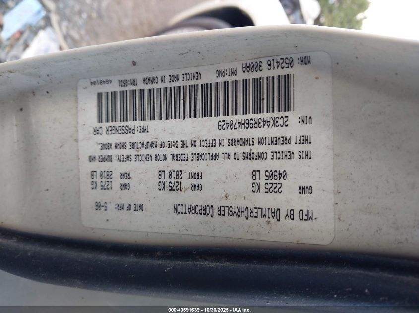 2006 Chrysler 300 VIN: 2C3KA43R96H470429 Lot: 43591639