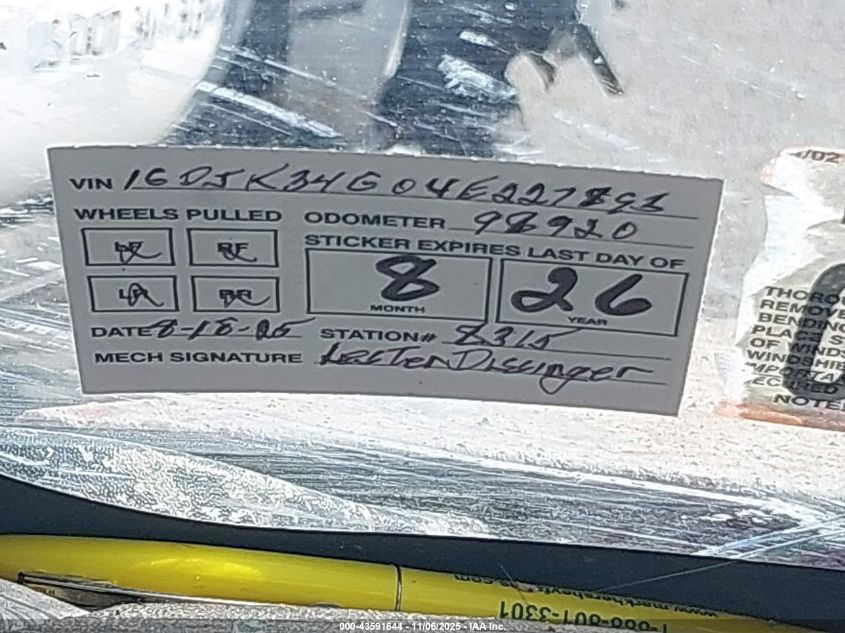 2004 GMC Sierra 3500 Chassis Work Truck VIN: 1GDJK34G04E227393 Lot: 43591644