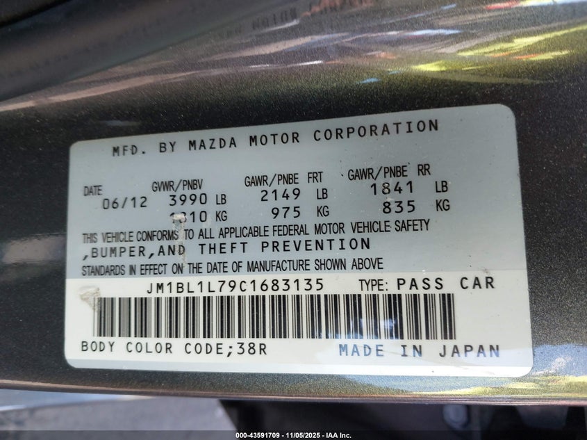 2012 Mazda Mazda3 I Touring VIN: JM1BL1L79C1683135 Lot: 43591709