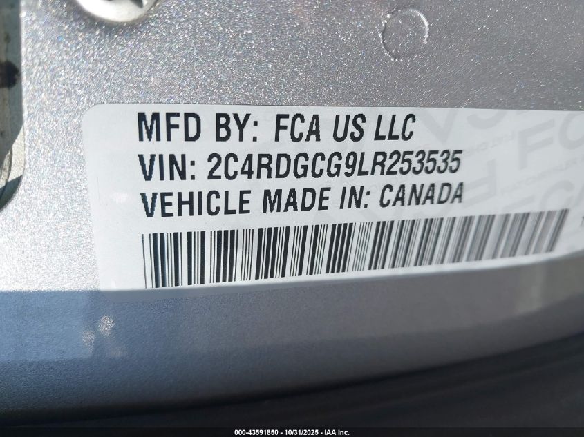 2020 Dodge Grand Caravan Sxt VIN: 2C4RDGCG9LR253535 Lot: 43591850