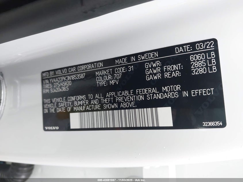 2022 VOLVO XC90 T6 MOMENTUM 7 PASSENGER YV4A22PK3N1853587