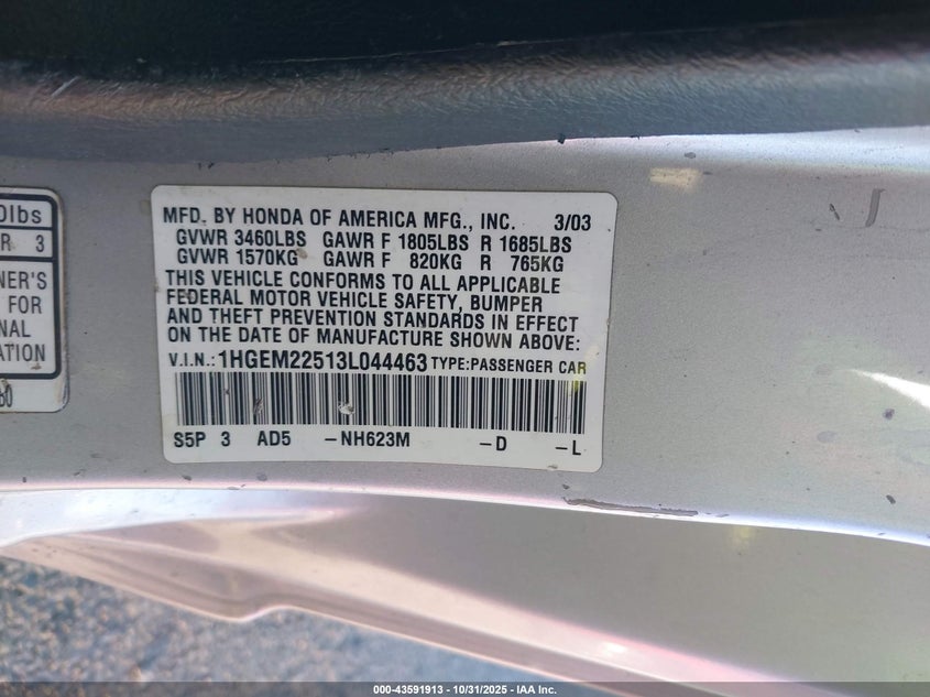1HGEM22513L044463 2003 HONDA CIVIC photo no. 9