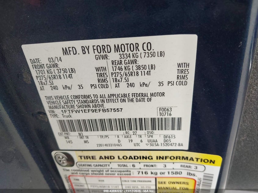 1FTFW1EF9EFB57557 2014 FORD F-150 photo no. 9