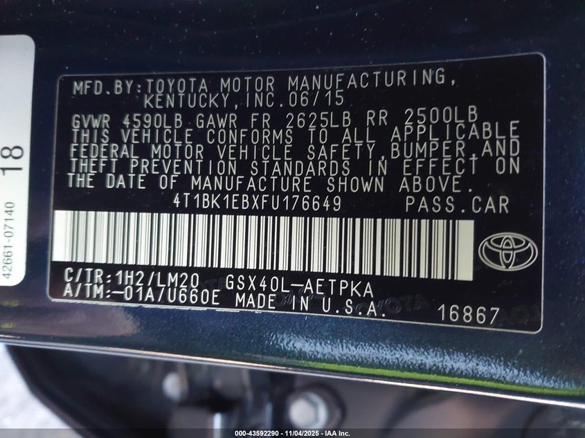 2015 TOYOTA AVALON LIMITED - 4T1BK1EBXFU176649