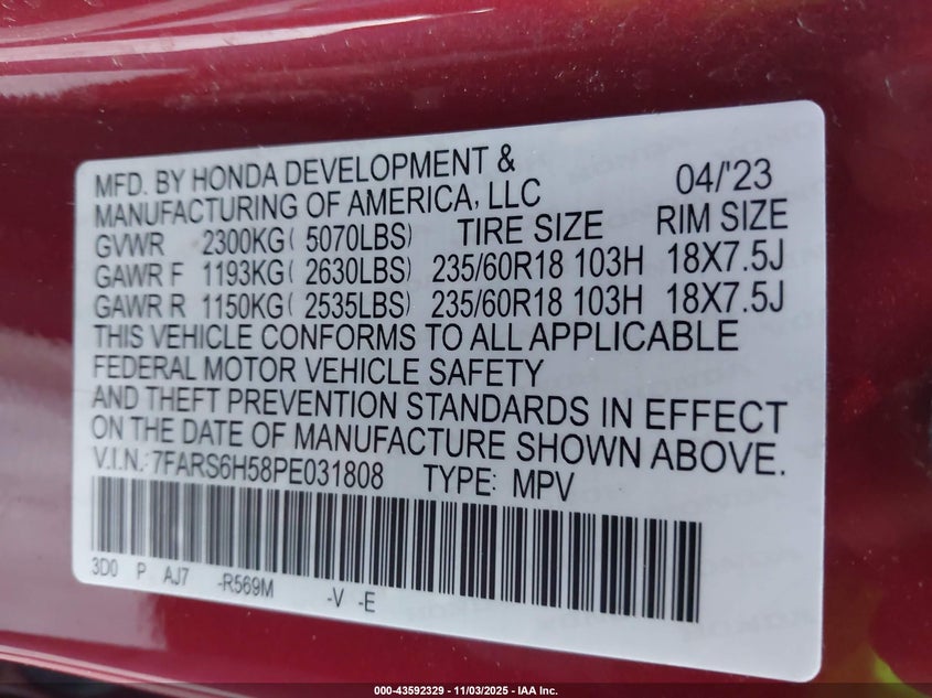 2023 HONDA CR-V HYBRID SPORT - 7FARS6H58PE031808