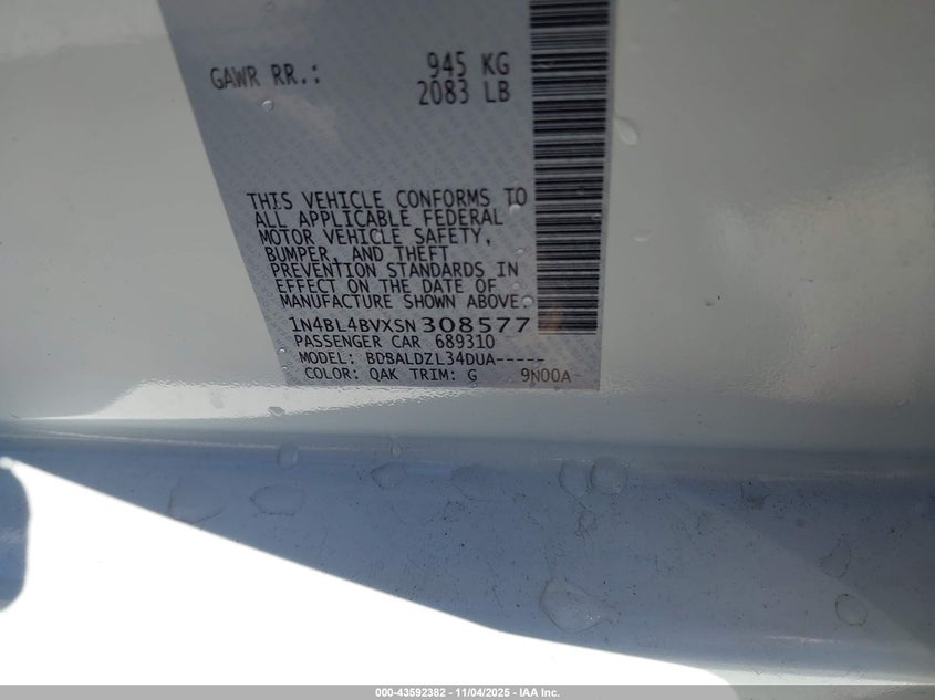 2025 NISSAN ALTIMA S FWD 1N4BL4BVXSN308577