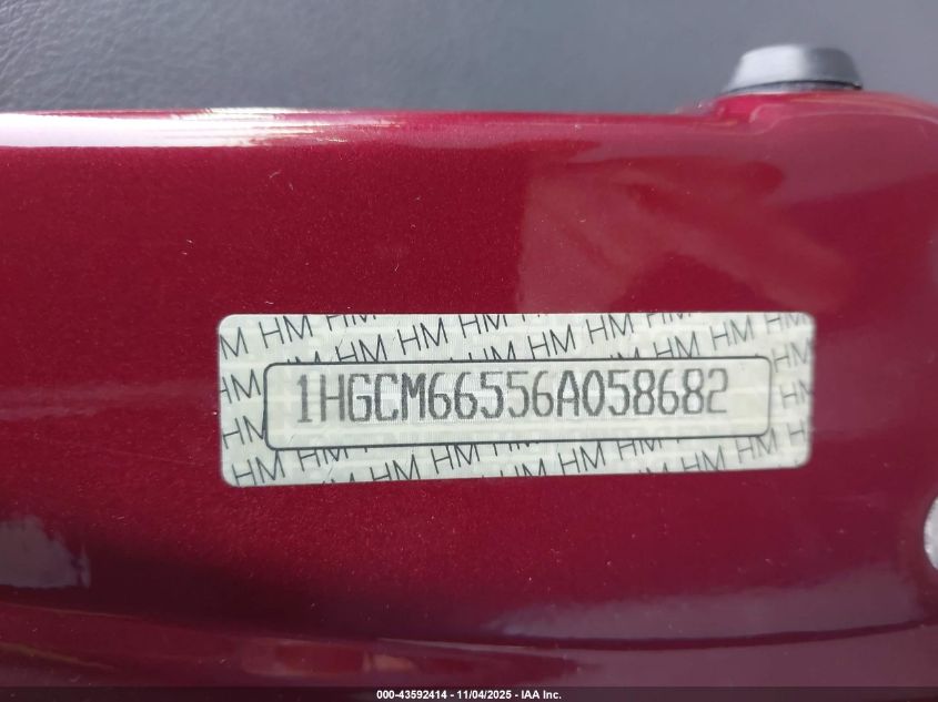 2006 Honda Accord 3.0 Ex VIN: 1HGCM66556A058682 Lot: 43592414