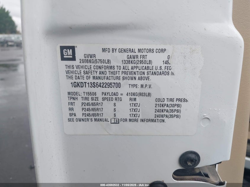 2004 GMC Envoy Slt VIN: 1GKDT13S642295700 Lot: 43592532