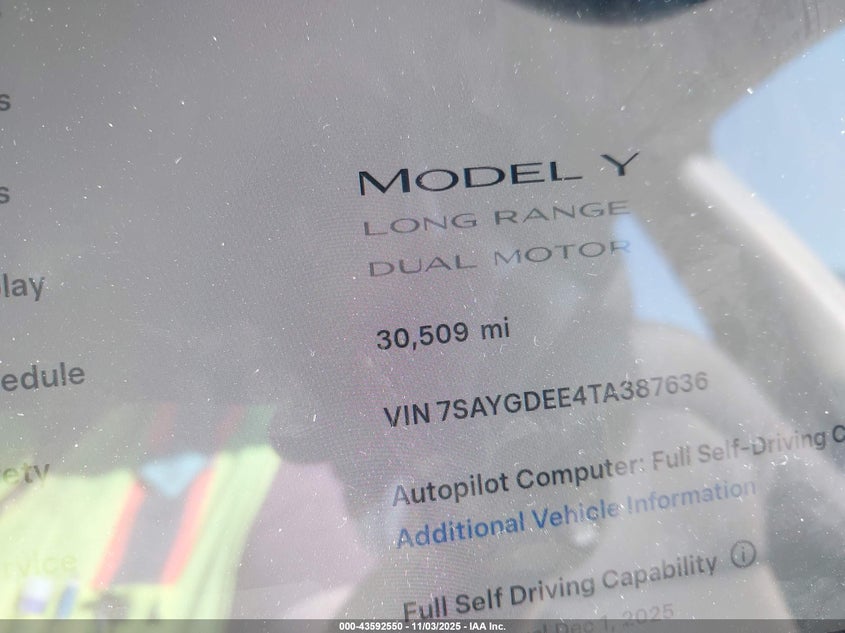 2026 Tesla Model Y Long Range Dual Motor All-Wheel Drive/Long Range Launch Series VIN: 7SAYGDEE4TA387636 Lot: 43592550