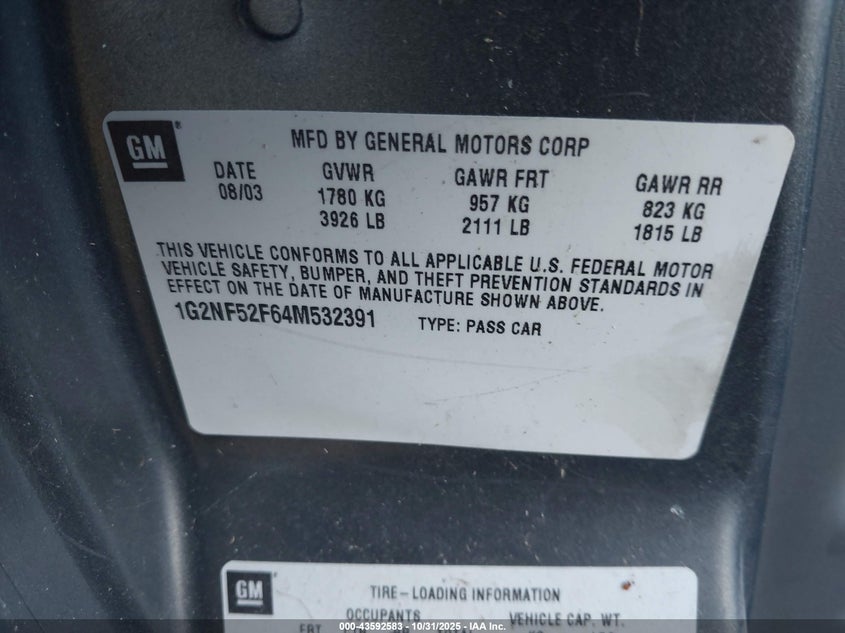 2004 Pontiac Grand Am Se1 VIN: 1G2NF52F64M532391 Lot: 43592583