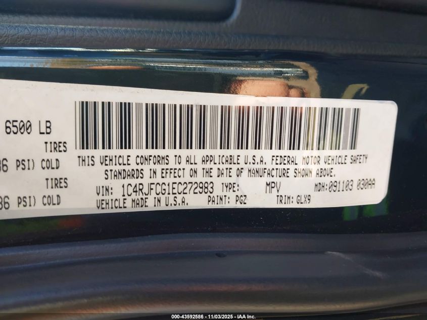 2014 Jeep Grand Cherokee Overland VIN: 1C4RJFCG1EC272983 Lot: 43592586