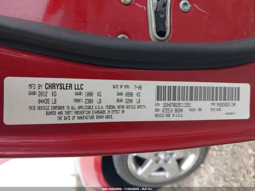 2009 Dodge Caliber R/T VIN: 1B3HB78B29D112351 Lot: 43592686