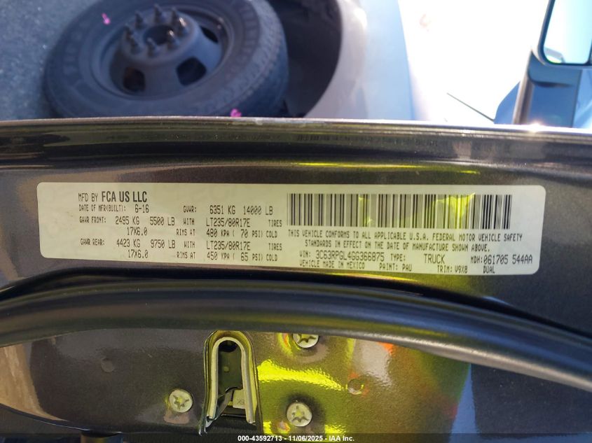 2016 Ram 3500 Tradesman VIN: 3C63RPGL4GG366875 Lot: 43592713