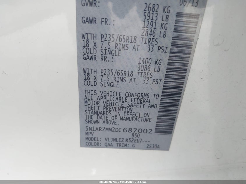 2013 NISSAN PATHFINDER SV - 5N1AR2MM2DC687002