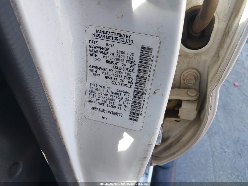 1999 Nissan Pathfinder Le/Se/Xe VIN: JN8AR05S1XW309878 Lot: 43592748