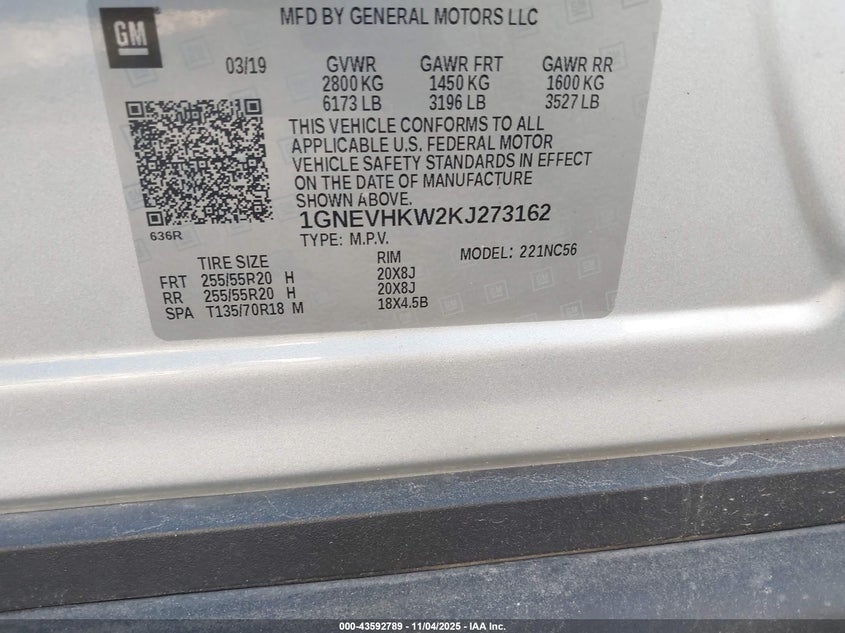 2019 CHEVROLET TRAVERSE 3LT - 1GNEVHKW2KJ273162