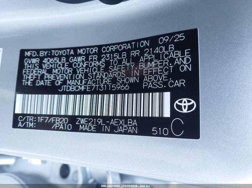 JTDBCMFE7T3115966 2026 TOYOTA COROLLA photo no. 5