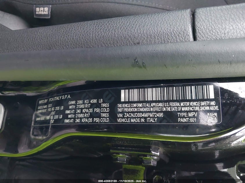 2021 Jeep Renegade Latitude 4X4 VIN: ZACNJDBB4MPM72496 Lot: 43593159