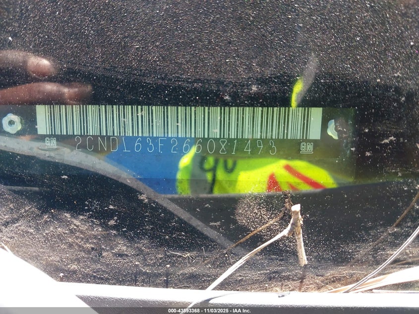 2006 Chevrolet Equinox Lt VIN: 2CNDL63F266081493 Lot: 43593368