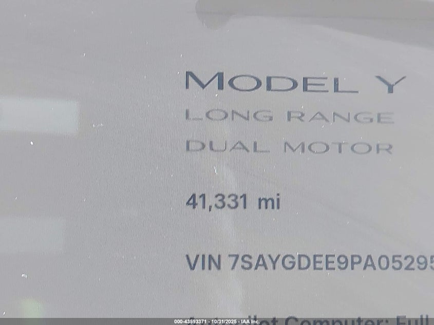 2023 Tesla Model Y Awd/Long Range Dual Motor All-Wheel Drive VIN: 7SAYGDEE9PA052958 Lot: 43593371