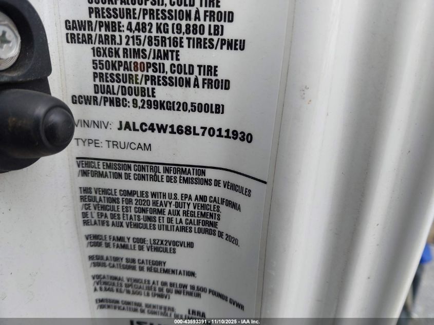 2020 Isuzu Npr Hd VIN: JALC4W168L7011930 Lot: 43593391