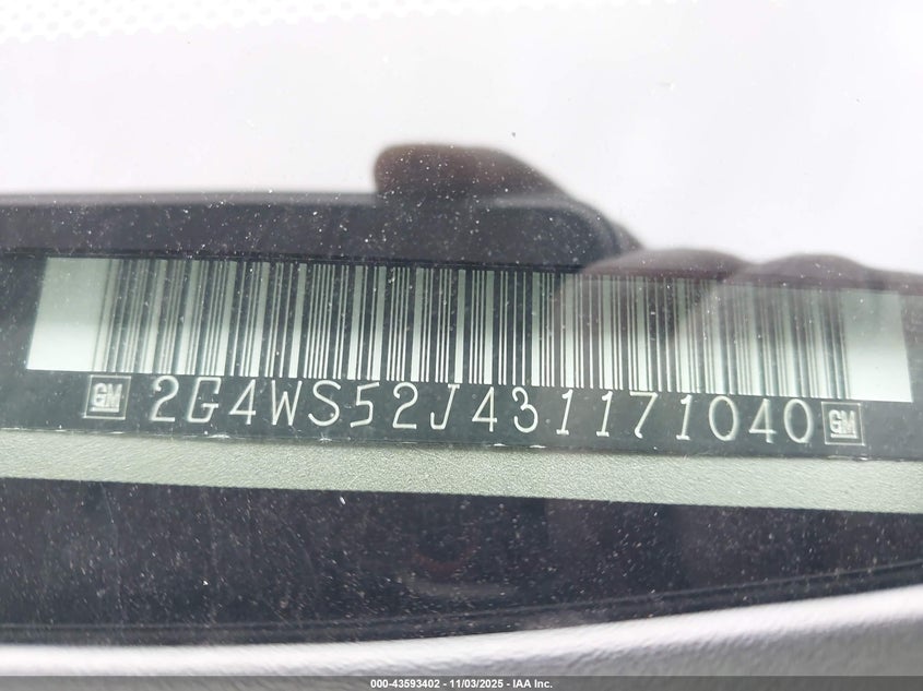 2003 Buick Century Custom VIN: 2G4WS52J431171040 Lot: 43593402