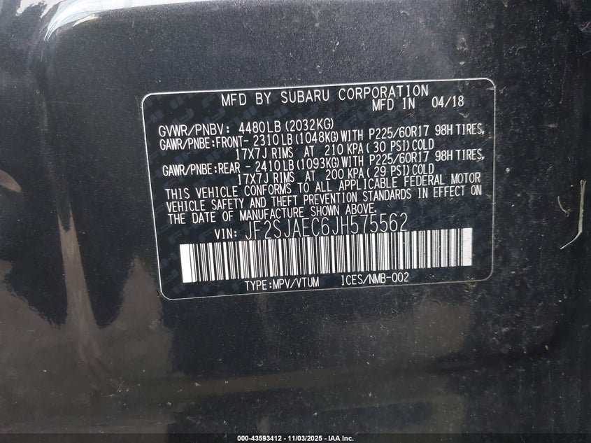 2018 SUBARU FORESTER 2.5I PREMIUM - JF2SJAEC6JH575562