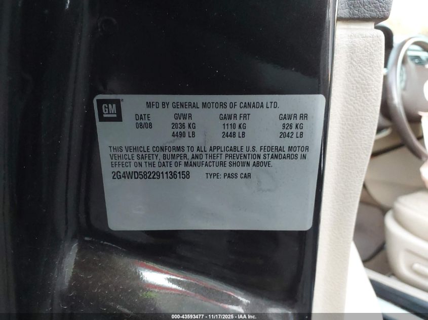2009 Buick Lacrosse Cxl VIN: 2G4WD582291136158 Lot: 43593477