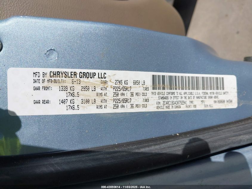 2013 Chrysler Town & Country Touring VIN: 2C4RC1BG4DR792941 Lot: 43593614