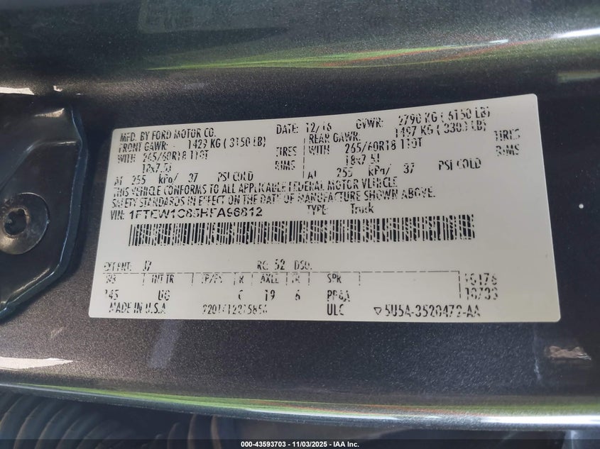 1FTEW1C85HFA96812 2017 FORD F-150 photo no. 9