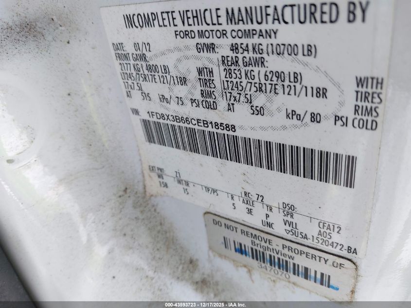 2012 Ford F-350 Xl VIN: 1FD8X3B66CEB18588 Lot: 43593723