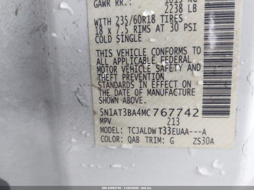 2021 NISSAN ROGUE SV FWD - 5N1AT3BA4MC767742