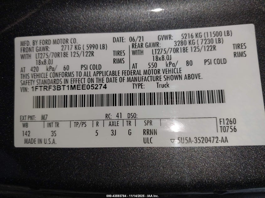 2021 Ford F-350 Xlt VIN: 1FTRF3BT1MEE05274 Lot: 43593784