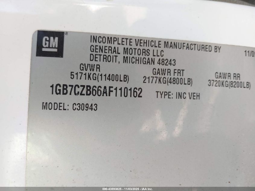 2010 Chevrolet Silverado 3500Hd Work Truck VIN: 1GB7CZB66AF110162 Lot: 43593825