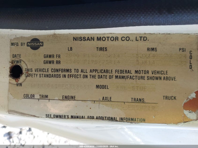 1985 Nissan 720 King Cab VIN: 1N6ND06S8FC313661 Lot: 43593830