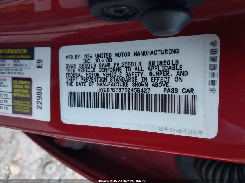 2009 Pontiac Vibe VIN: 5Y2SP67879Z456427 Lot: 43593845