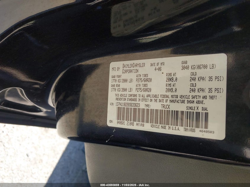 2006 Dodge Ram 1500 Slt/Trx4 Off Road/Sport VIN: 1D7HU18226S633623 Lot: 43593859