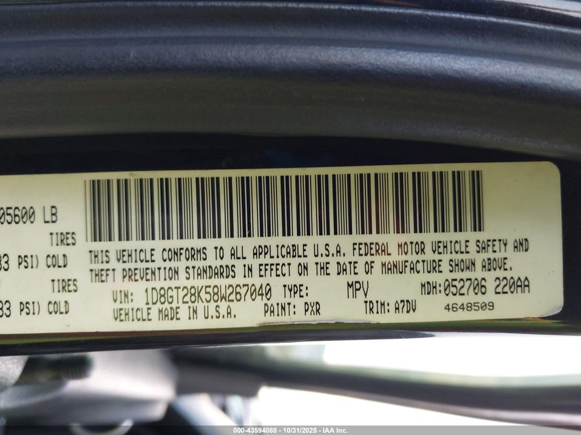 2008 Dodge Nitro Sxt VIN: 1D8GT28K58W267040 Lot: 43594088