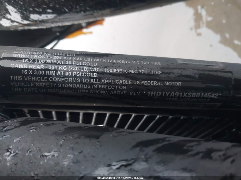 2025 Harley-Davidson Flhc VIN: 1HD1YA91XSB014542 Lot: 43594333