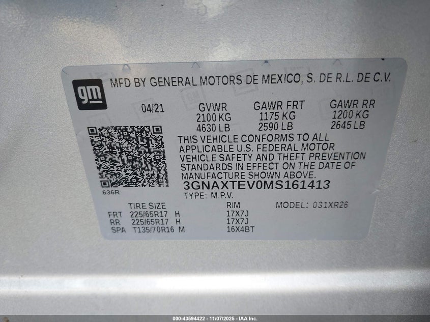 3GNAXTEV0MS161413 2021 CHEVROLET EQUINOX photo no. 9
